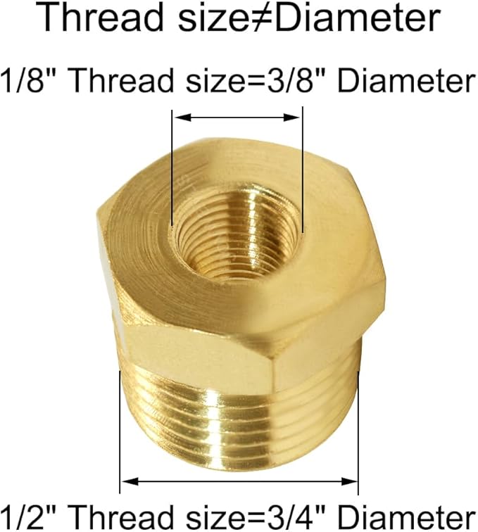 Joywayus Brass Reducing Hex Bushing 1/2" NPT Male to 1/8" NPT Female Pipe Fitting Reducer Adapter(Pack of 2)