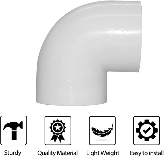 10PCS 1/2" 90 Degree Elbow PVC Pipe Fitting Adapter Coupling Connector Schedule 40 Slip (Socket x Socket) White Color