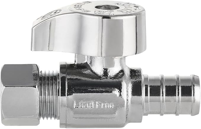 Pro 15-Pack EFIELD 1/4 Turn Straight Stop Valve 3/8" OD Compression x 1/2" Pex Crimp, Chrome Plated Brass, Heavy Duty,(VALVE377)