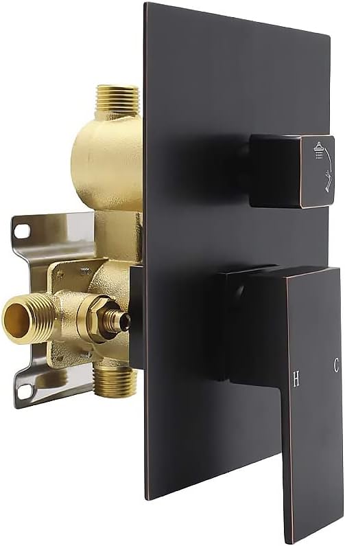 2 Way Outlet Shower Diverter Valve Mixer Rough Brass 2 Handle Shower Valve Kit Replacement in Oil Rubbed Bronze