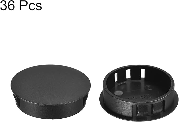 uxcell 1-1/2" Plastic Hole Plugs, 36Pcs Flush Type Panel Round Snap in Fastener Knockout Locking Plugs for Furniture Insert End Caps Panels, Black