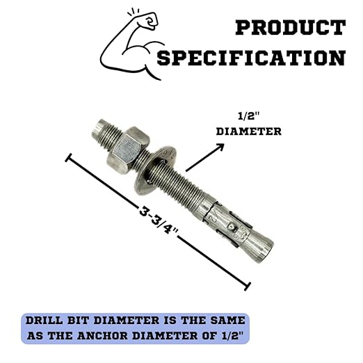Premium 316 Stainless Steel Wedge Anchor, 1/2"-13 X 3-3/4" – Heavy Duty Corrosion Resistant Fastener for Concrete and Masonry Applications 25 Pack