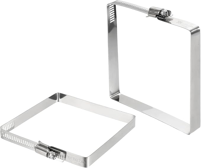 uxcell 2Pcs 304 Stainless Steel Rectangular Hose Clamp, Adjustable 3.9 x 3.9 Inch Square Worm Gear Duct Pipe Tube Clamps for Ducting Bracket Cable Tray Bridge Project Systems, Silver