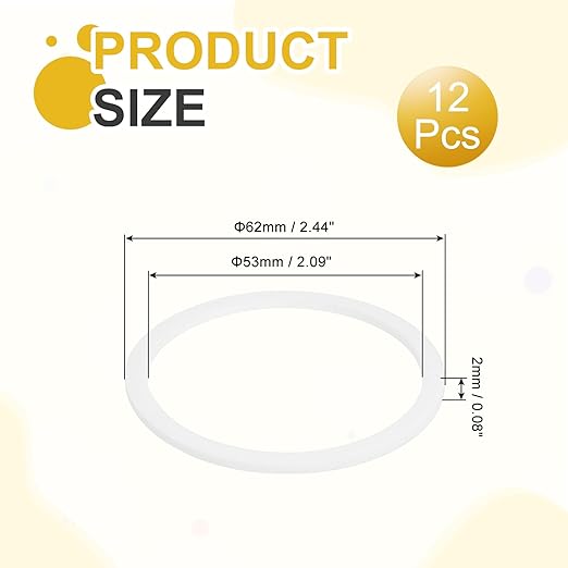 MECCANIXITY PTFE Flat Washers, 12Pack 62mm OD 53mm ID 2mm Thick Sealing Spacer Gasket Ring for Faucet Pipe Hose Bolt Machinery, White