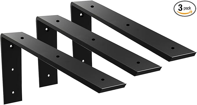 WINKER Countertop Support Bracket 3 Pack Heavy Duty 3/8" Thick Hidden L Shelf Bracket 16" x 6" x 2.5" Metal Corbels for Quartz/Granite/Wood/Concrete/Laminate Countertops, Black