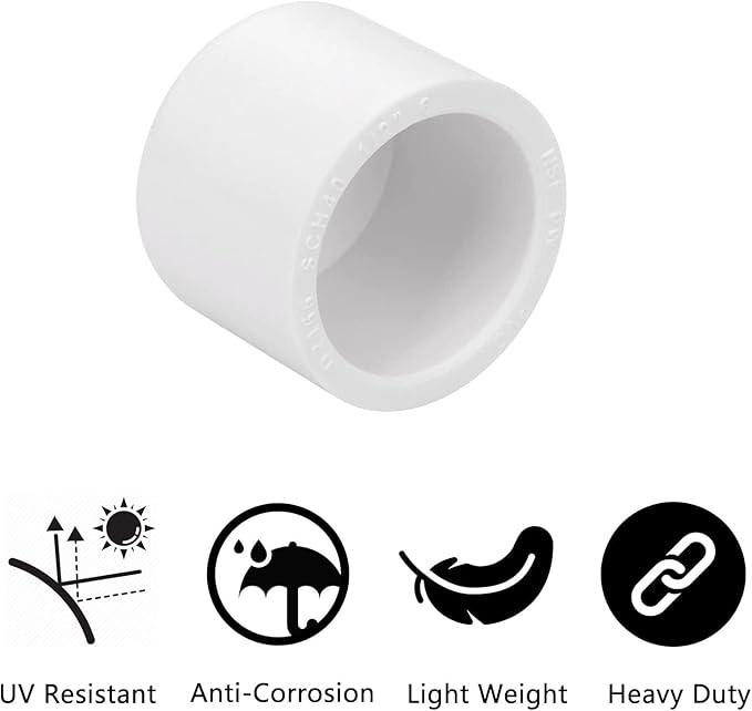 20Pack 1/2"PVC Pipe End Cap Fitting Schedule 40 Furniture Grade 1/2" PVC Pipe Plug Adapter for Build Furniture DIY Garden Shelf, White