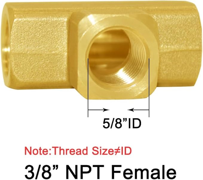 Joywayus 2PCS Brass Tee Pipe Fitting 3/8" x 3/8" x 3/8" NPT Female Barstock 3 Way Hose Fitting