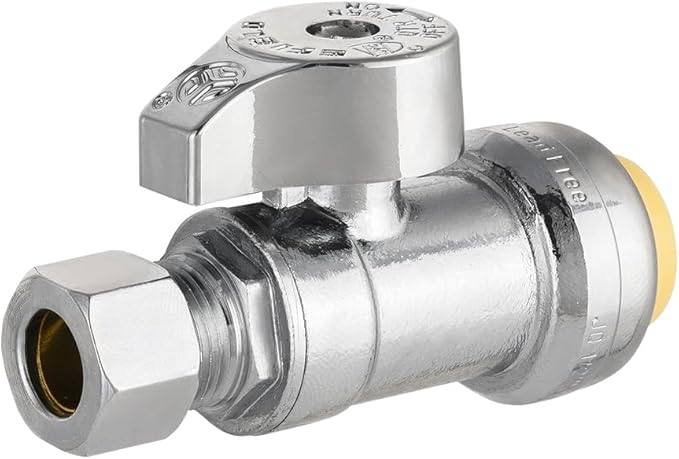 Pro 4-Pack EFIELD Push Fit 1/4 Turn Straight Stop Valve, 1/2 Push x 3/8 Inch Compression With A Clip, Chrome Plated LF Brass, Heavy Duty,(PF-VALVE084)