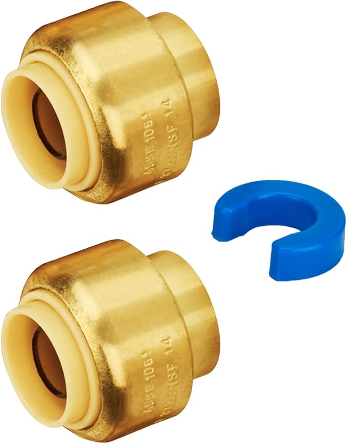 SUNGATOR End Cap, 1/2-Inch Push Fit PEX Cap Fittings, Push-to-Connect, No Lead Brass Plumbing Fittings with Disconnect Clip for Copper, CPVC (2-Pack)