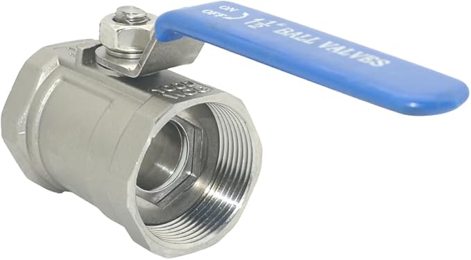 VARMHUS 2PCS 1-1/2" Stainless Steel 304 Ball Valve 1Pc Type NPT Female Threaded with Heavy Duty Blue Vinyl Insulation Handle,CF8M Ristricted Flow,1000 WOG (2PCS 1-1/2")