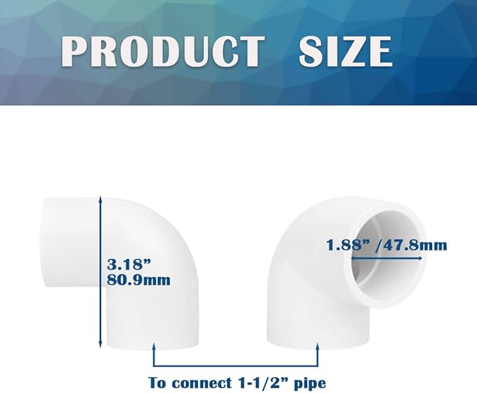 2PCS 1-1/2 Inch White PVC 90 Degree Elbow Adapter Pipe Fittings 2 Way Right Angle Pipe Corner Coupling Connectors for Sprinkler, Drip Irrigation System HE051-1-1/2