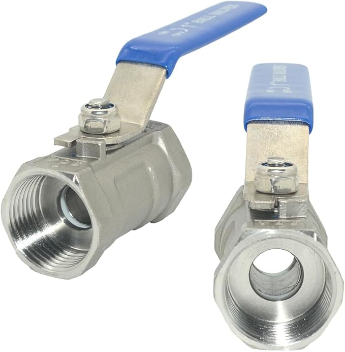 VARMHUS 2PCS 1" Stainless Steel 304 Ball Valve 1Pc Type NPT Female Threaded with Heavy Duty Blue Vinyl Insulation Handle,CF8M Ristricted Flow,1000 WOG (2PCS 1")
