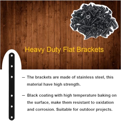 4 Pcs Black Flat Bracket 8 Inch Stainless Steel Straight Braces, Mending Plates Repair Fixing Brackets Heavy Duty Straight Repair Joining Plates with Screws