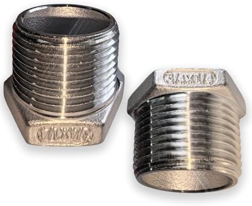 2 Pcs Stainless Steel Bushing 3/4" Male to 1/4" Female, 3/4" to 1/4" NPT Adapter Hex Stainless Steel Reducing Pipe Adapter Fitting Stainless Steel Fitting Pipe Hose Tube Adapter Convert