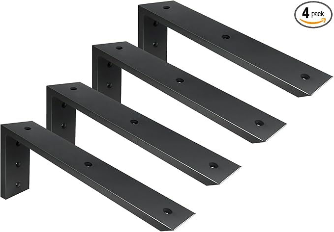 WINKER Countertop Support Bracket 4 Pack Heavy Duty 1/2" Thick Hidden L Shelf Bracket 14" x 6" x 2.5" Metal Corbels for Quartz/Granite/Wood/Concrete/Laminate Countertops, Black
