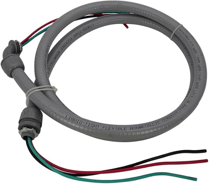 Electrical AC Whip Assembly -1/2" x 4ft Non-Metallic Liquid Tight Electrical Conduit and 10 Gauge Wire A/C Hook-up Whip Kit