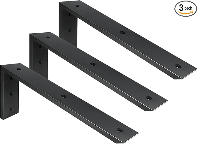 WINKER Countertop Support Bracket 3 Pack Heavy Duty 1/2" Thick Hidden L Shelf Bracket 18" x 8" x 2.5" Metal Corbels for Quartz/Granite/Wood/Concrete/Laminate Countertops, Black