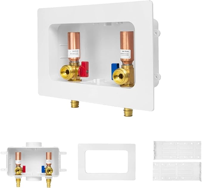 10-PACK GUOFIS Washing Machine Outlet Box with Center Drain,PEX Laundry Washer Box with Copper Water Hammer Arrestor (1/2"PEX-A Expansion Connection Inlet X 3/4"MHT Outlet)