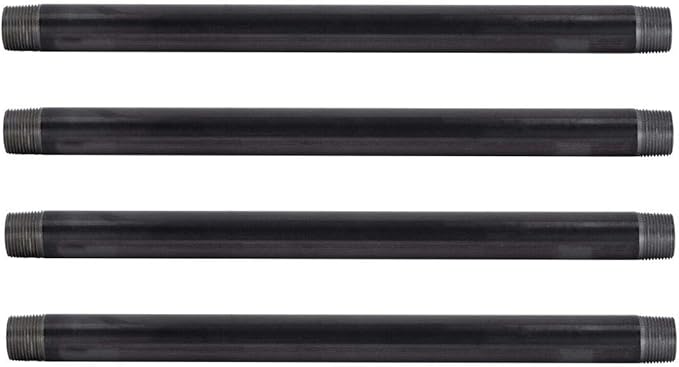 PIPE DECOR 1" x 18" Black Steel Plumbing Pipe, 4-Pack, Pre Cut Connector, Industrial Steel Grey Fits Standard One Inch Threaded Black Malleable Iron Fittings, Build Vintage DIY Furniture