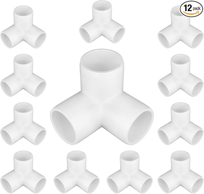 12-Pack 3 Way PVC Fittings 1 Inch, Furniture Grade PVC Pipe Elbow Connector for All DIY Structure and Frames