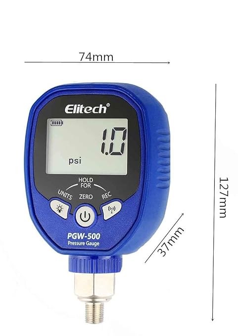 Elitech PGW-500 Wireless Digital Pressure Gauge HVAC IP65 Waterproof -14.5~500 PSI 1/8'' NPT