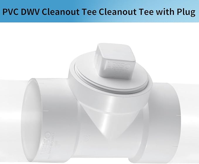 LESSO 3" PVC DWV Cleanout Tee with Plug Sewer Adapter, 3" Hub x 3" Hub x 3" Cleaning Plug with Female, for Drainage Piping Ventilation and Other System Drain (SCH40 White)