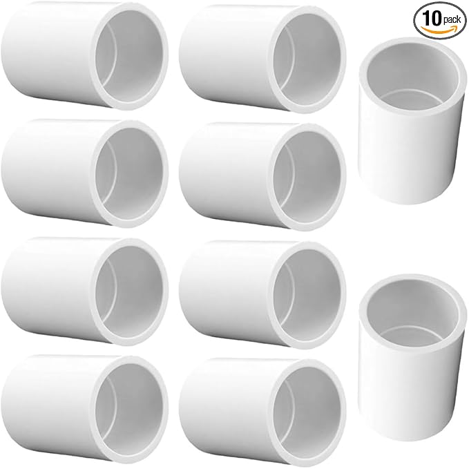 1’’ PVC Coupling 2 Way Pipe Fittings, Furniture Grade Schedule 40 Socket x Socket, Heavy Duty PVC Slip Socket Connectors for Building Furniture Greenhouse Shed (Pack of 10)