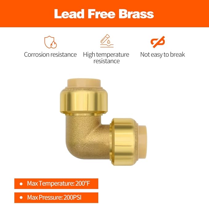 6 Pack Push-to-Connect Plumbing Fittings, 1/2" Pushfit Elbow Fittings with Disconnect Clip for Copper, PEX, CPVC Pipe
