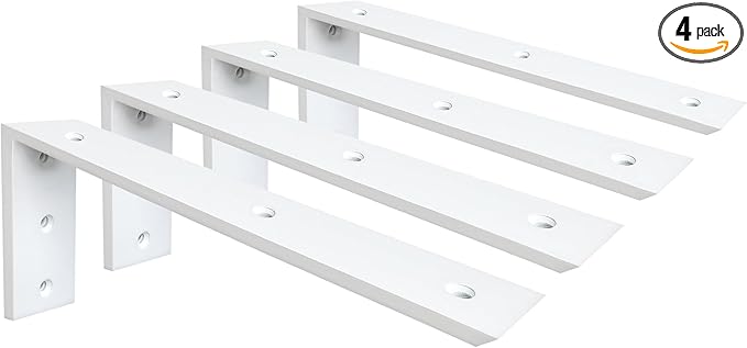 WINKER Countertop Support Bracket 4 Pack Heavy Duty 3/8" Thick Hidden L Shelf Bracket 16" x 6" x 2.5" Metal Corbels for Quartz/Granite/Wood/Concrete/Laminate Countertops, White
