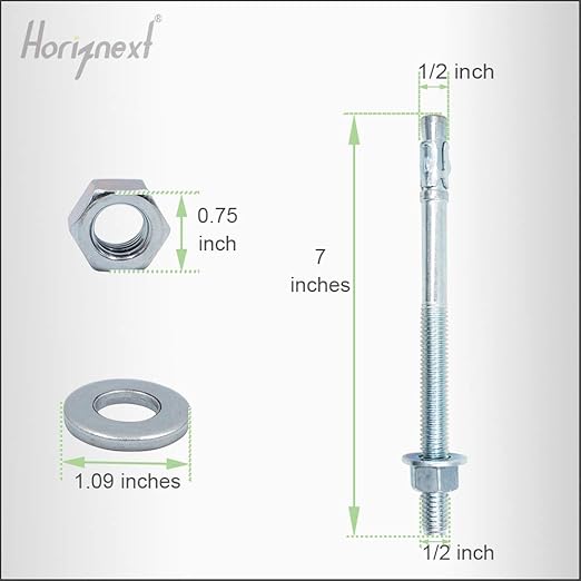 1/2" x 7" Wedge Anchor, for Cement and Concrete only, zinc-Plated Carbon Steel Screws and lag Bolts （ 20 pcs