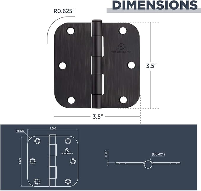 Door Hinges Oil Rubbed Bronze Hinges 3.5 in 5/8" Radius Corners Black Hinge Interior Hinge Hardware 30 Pack