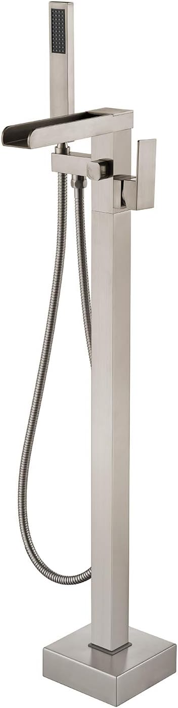Freestanding Bathtub Faucet Waterfall Tub Filler Brushed Nickel Floor Mount Brass Single Handle Bathroom Faucets with Hand Shower