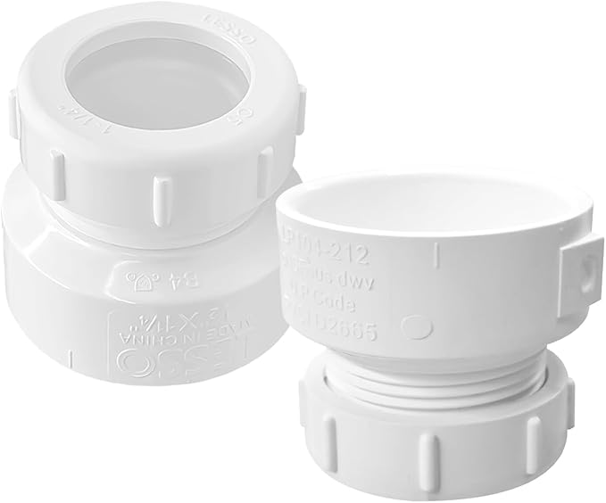 LESSO 2pack 1-1/2" Hub x 1-1/4" Slip PVC P-Trap Adapter fot kitchen sink drain kit