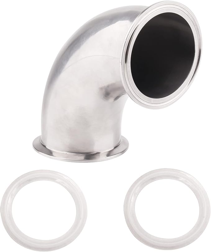 DERNORD Sanitary Ferrule Elbow 90 Degree Pipe Fitting with 2 Piece Silicone Gasket SS304 Tri Clamp (3" Tube OD)