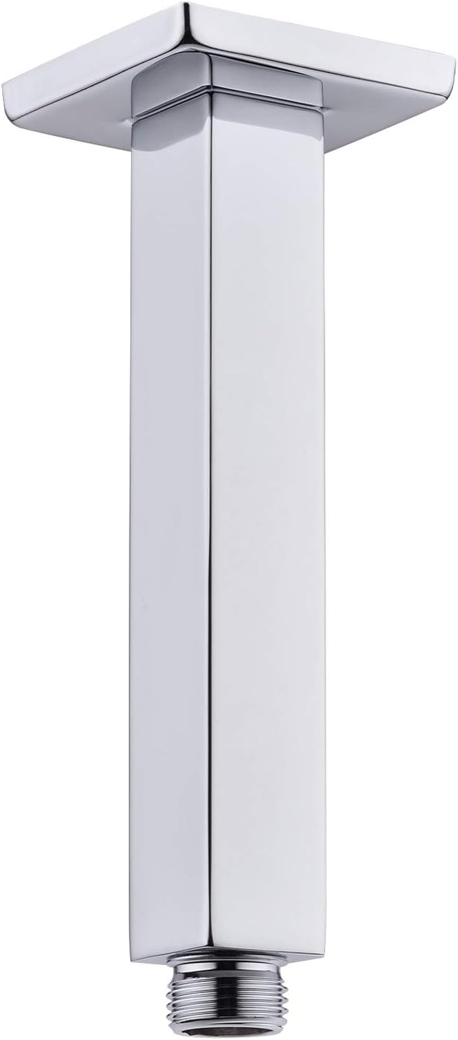 TRUSTMI Square Shower Arm with Flange 6 Inch Top Ceiling Mounted Extension for Rainfall Shower Head, Stainless Steel, NPT 1/2 to G 1/2, Chrome