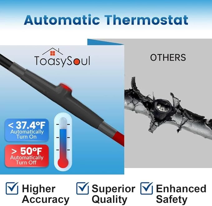 85 FT Heat Tape for Water Pipes Freeze Protection with Thermostat, Electric Heat Trace Pipe Heating Cable Energy-Saving 120V 7W/FT
