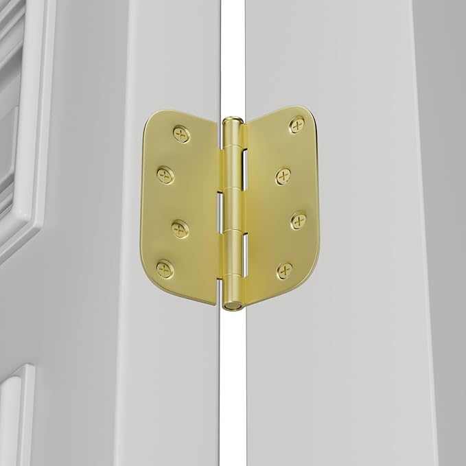 goldenwarm 18 Pack Brushed Brass Door Hinges 4in x 4in Interior Door Hinges with 5/8" Radius Corners, Satin Brass Finished Iron