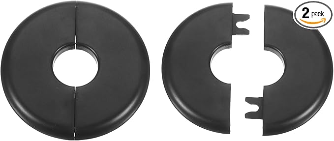 HARFINGTON 2pcs Wall Split Flange 22.5mm/0.9" Self-Adhesive Plumbing Cover Plates ABS Plastic Round Escutcheon Plate Buckle Design for Water Pipe Bathroom Kitchen Decoration, Black