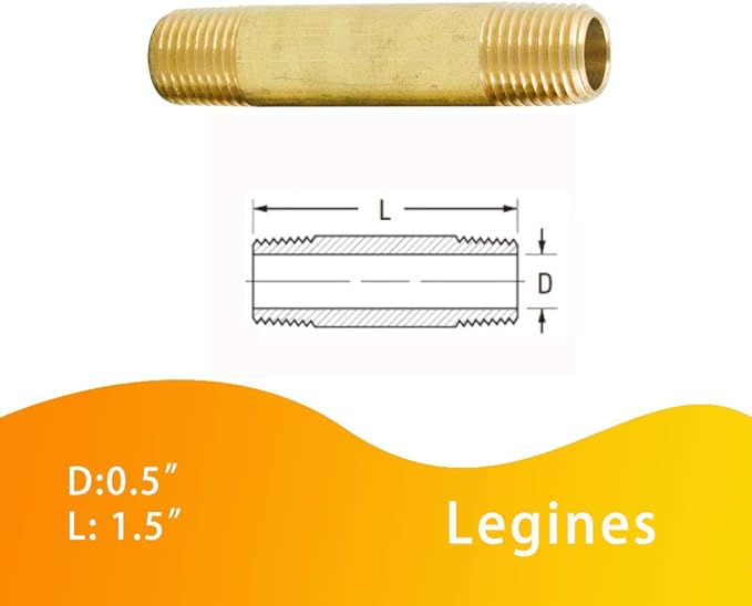 Legines Brass Pipe Fitting Long Nipple, 3/8" NPT Male x 3/8" NPT Male Extender Straight Connector, 1-1/2"Length 1200psi (Pack of 5)