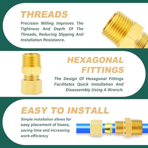 5PCS Brass Compression Tube Fitting, 1/2" OD x 1/2" NPT Male