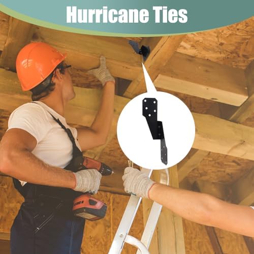 100 Pack Heavy Duty Hurricane Ties with Black Powder-Coated, Hurricane Straps Trusses/Rafters Ties Brackets Joist Hangers for Wood, Shed, Roof