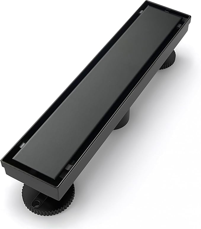 SaniteModar Linear Shower Drain, Black Shower Drain 12 inch with Flat & Tile Insert 2 in 1 Panel, Black Shower Floor Drain with Hair Strainer and Leveling feet