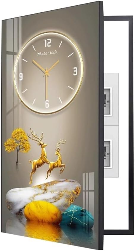 Fuse Box Cover Cabinet, Breaker Box Cover, Decorative Painting of Electricity Meter with Clock, Wall Mounted Hide Electrical Panel Cover Decorative,F,50x70cm