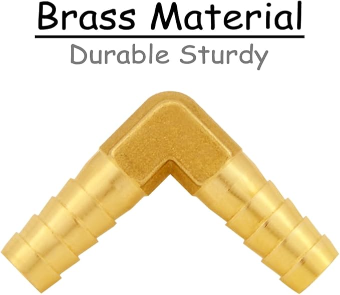 6PCS Solid Brass 3/8"OD Barb Elbow Fittings 2-Way 90 Degree L Right Angle Barbed Fitting for Water/Oil/Gas