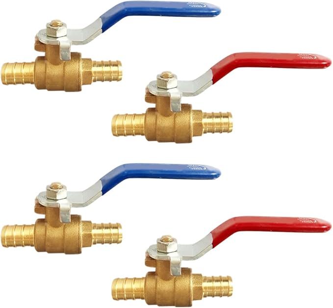 1/2 Inch PEX Crimp Brass Shut-Off Ball Valve for Hot and Cold Water (Pack of 4)