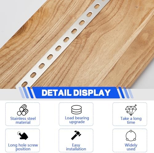 Zonon 15 Pcs 16 Inches Flat Straight Brace Brackets Adjustable 201 Stainless Steel Mending Plate 408mm/16 '' Length 16 Screw Hole Straight Bracket, 2.8 mm Thickness, Slot for 5/16" Screw (Silver)