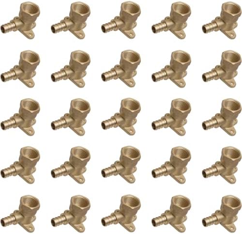 SharkBite 3/4 Inch Crimp x 3/4 Inch FNPT Crimp 90 Degree Drop Ear Elbow, Pack of 25, Brass Plumbing Fitting, PEX Pipe, PE-RT, UC340LF