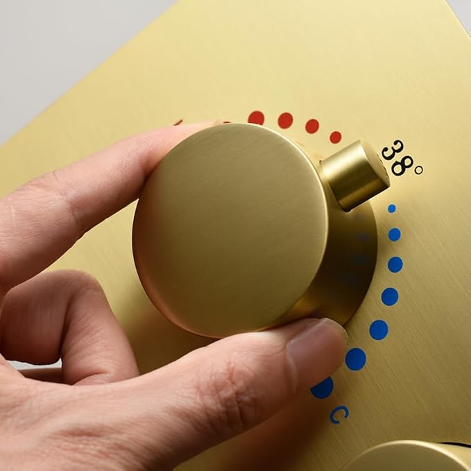 Thermostatic Shower Valve Concealed Mount, Pressure Balancing Brass Shower Mixing Valve Water Flow Can Control, Brushed Gold