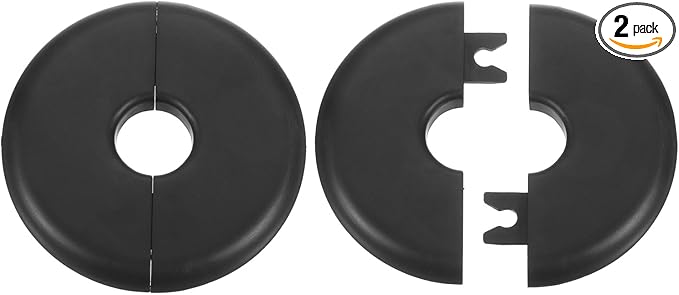 HARFINGTON 2pcs Wall Split Flange 17mm/0.7" Self-Adhesive Plumbing Cover Plates ABS Plastic Round Escutcheon Plate Buckle Design for Water Pipe Bathroom Kitchen Decoration, Black