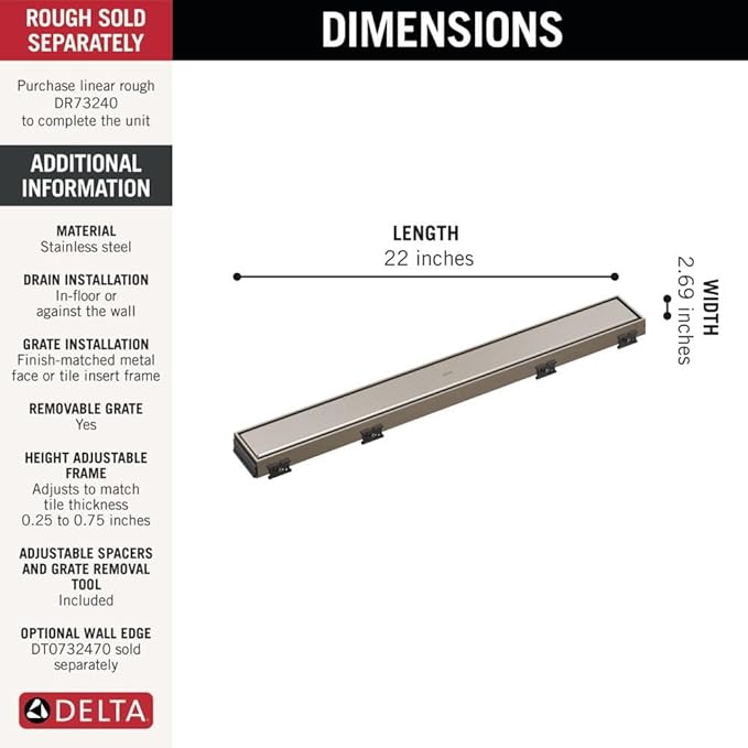 Delta Faucet 24-Inch Reversible Linear Shower Drain Trim in Stainless